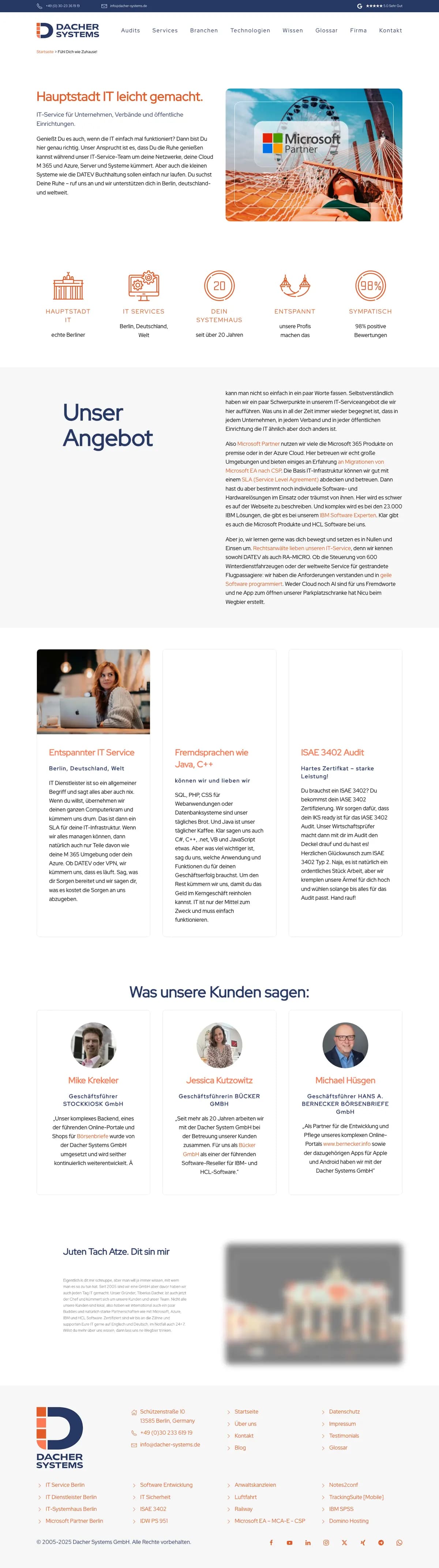 Startseite der Website von Dacher Systems GmbH