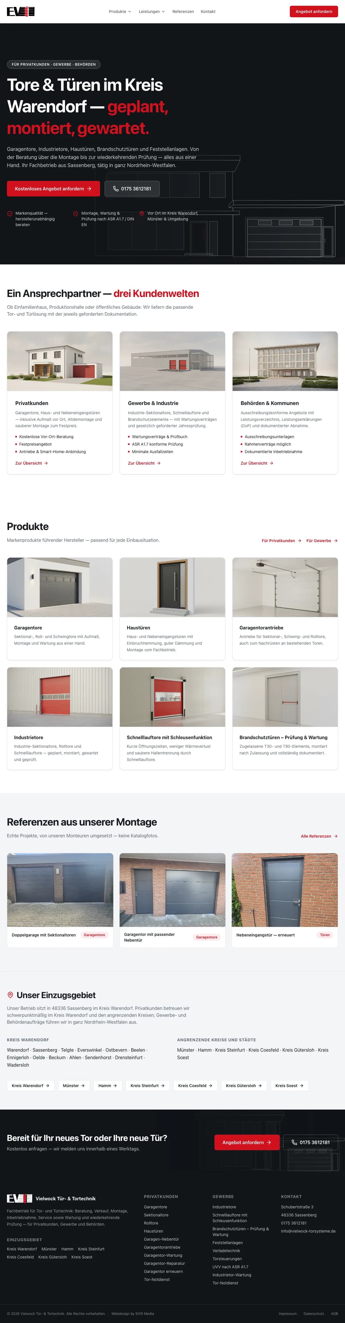 Startseite der Website von Vielwock Tortechnik